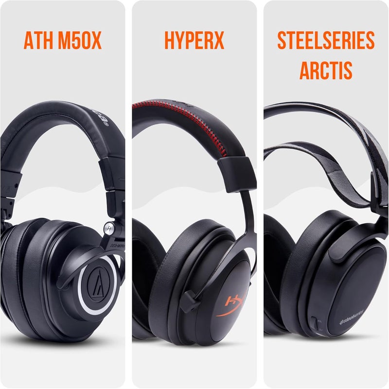 WC وسائد ويكيد بادز - وسائد أذن سميكة وناعمة لـ ATH M50X / M40X / SteelSeries Arctis / HyperX Cloud و Alpha / Logitech G Pro X / متوافقة مع أكثر من 50 سماعة رأس | أسود - Image 5